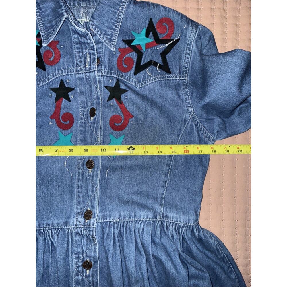 Vintage 90s Western Denim Star Applique Midi Dress Studio 25 Cowgirl Festival M - Picture 6 of 11